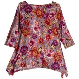 Floral Jacquard Knit 3/4 Sleeve Womens Top Sweet Violet PM By JM Collection